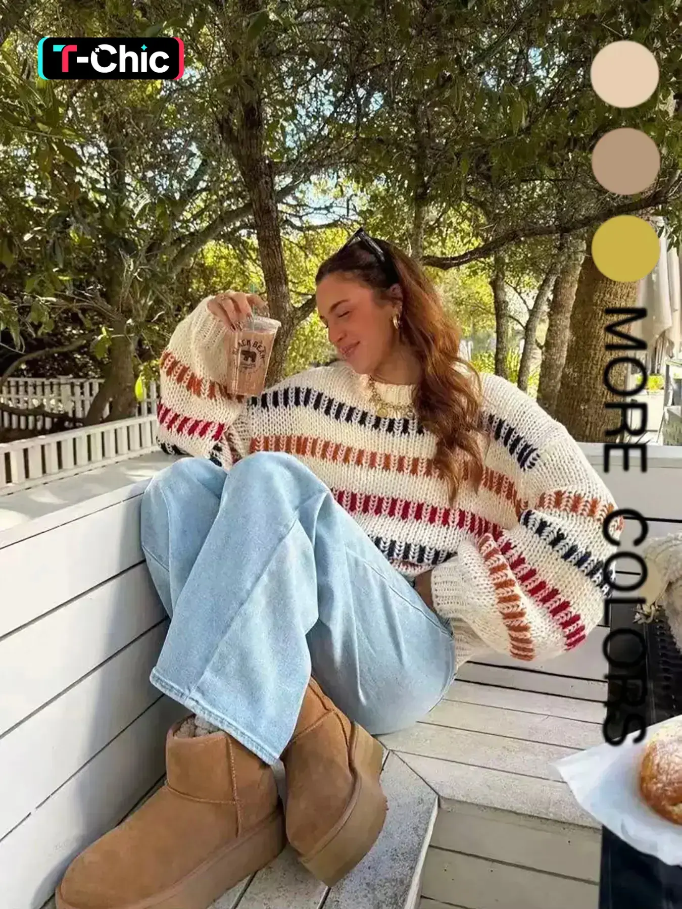 Autumn Winter Casual Striped Knit Sweater, Round Neck Colorblock Design, Slim-Fitting Long Sleeve Fashion Top for Women, Elegant Daily Wear, Knitwear