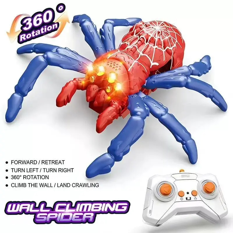 Wall Climbing Spider Remote Control Spider Toy, RC Creepy Crawler with Glowing Eyes for Walls & Ceilings, Prank Halloween Birthday Gift for Kids Boys Girls
