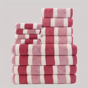Striped Pattern Towel Set, 12pcs/set Soft Absorbent Towel, Including Bath Towel & Towel, Household Bathroom Premium Towel Set