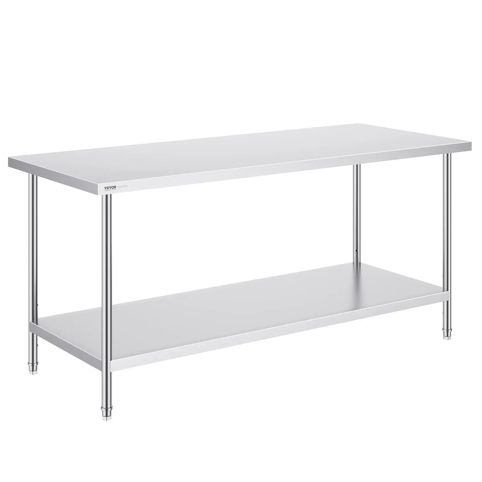 VEVOR NSF Certified Modern Rectangular Stainless Steel Prep Table - 30x72x34in, 920lbs Load Capacity, 3 Adjustable Height Levels, Smooth Solid Surface Countertop with Adjustable Shelves, Commercial Workstation for Kitchen, Hotels