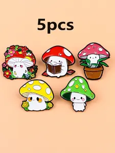 5pcs/set Colorful Mushroom Brooches, Unisex Party Accessories, Perfect Gift for Family Friends Kids, Casual Style All Season Wear, Flower Brooch Pin, Decor Pins