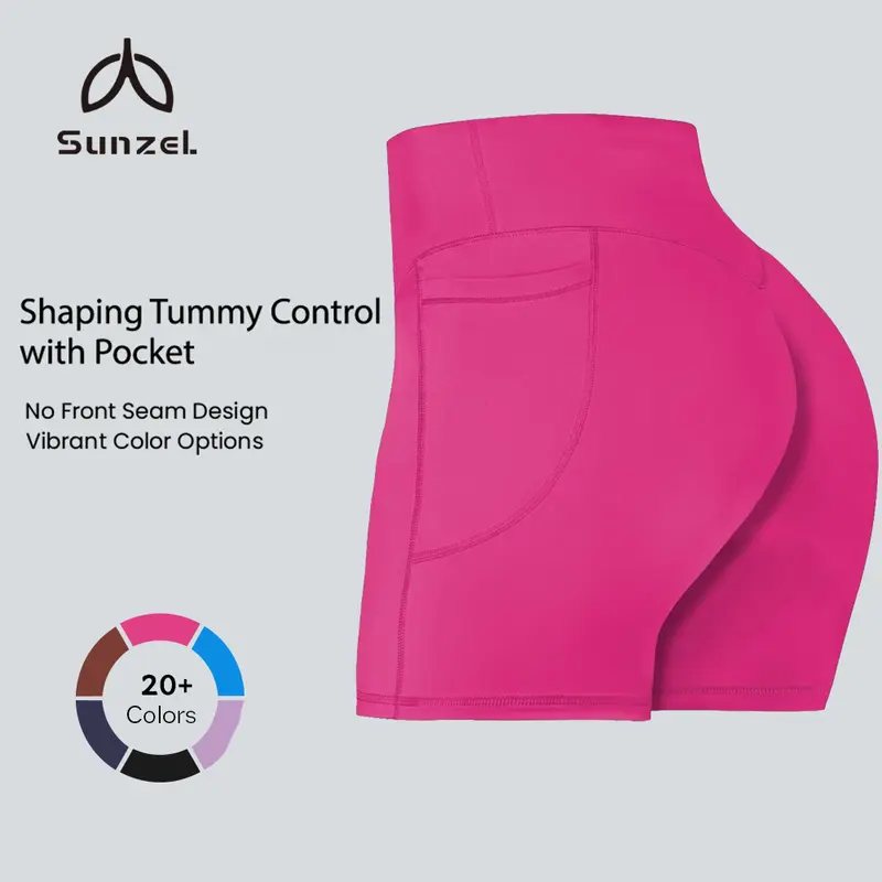 Sunzel Blossomy Collection Women's High Waist Compression Biker Shorts - 4-Way Stretch Fabric, No Front Seam, Pockets, Vibrant Colors, Active Tummy Control, Built for Yoga, Gym, and Bike Rides, Sports Compression Garment, Biking