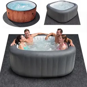 Upgraded 90*90 Inch Square Hot Tub Mat, Extra Large Inflatable Hot Tub Pad for Indoor Outdoor, Waterproof Slip-Proof Backing Absorbent Spa Pool Ground Base Flooring Protector Mat