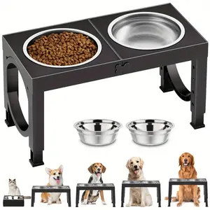 Foldable Elevated Dog Bowls - 5 Adjustable Heights 9/11/12/14in Raised Dog Bowl Stand with 2 Stainless Steel Bowls 1000ml - No-Slip Pet Feeder for Small, Medium, and Large Breed Dogs - Perfect for Medium and Large Sized Dogs