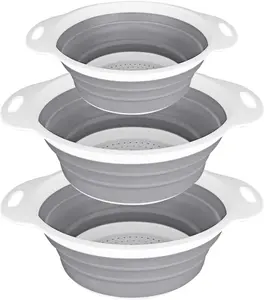 Collapsible Colander and Strainer Set of 3-2 PC 4 Quart(1 gal) and 1 PC 2 Quart(0.5 gal) - BPA Free & Dishwasher-safe Silicone Kitchen Foldable Strainer for Pasta, Veggies