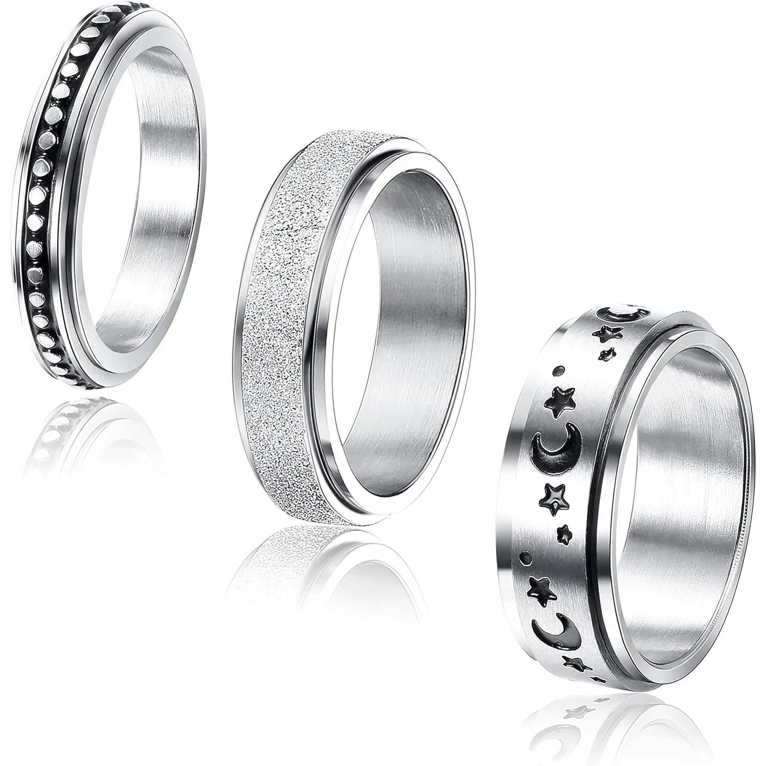 Stainless Steel Spinner Rings - Kinetic Anxiety Relief Round Band with Moon Star Sun Celestial Motifs, Celtic Designs for Women, Ideal for Casual Wear Daily Style