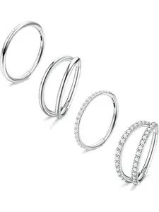 4pcs 18g Nose Rings Hoops, Nose Rings Set, Stainless Steel Tragus Septum Piercing Cz Clicker Ring, Hinged Segment Conch Lip Cartilage Double Hoops 8mm 10mm