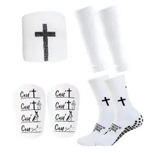 Anti-slip Football Men's Socks and Guard Set Non-slip Soccer Socks with Shin Guards for Men & Women Complete Protection Athletic Fit Durable Material,Gift White