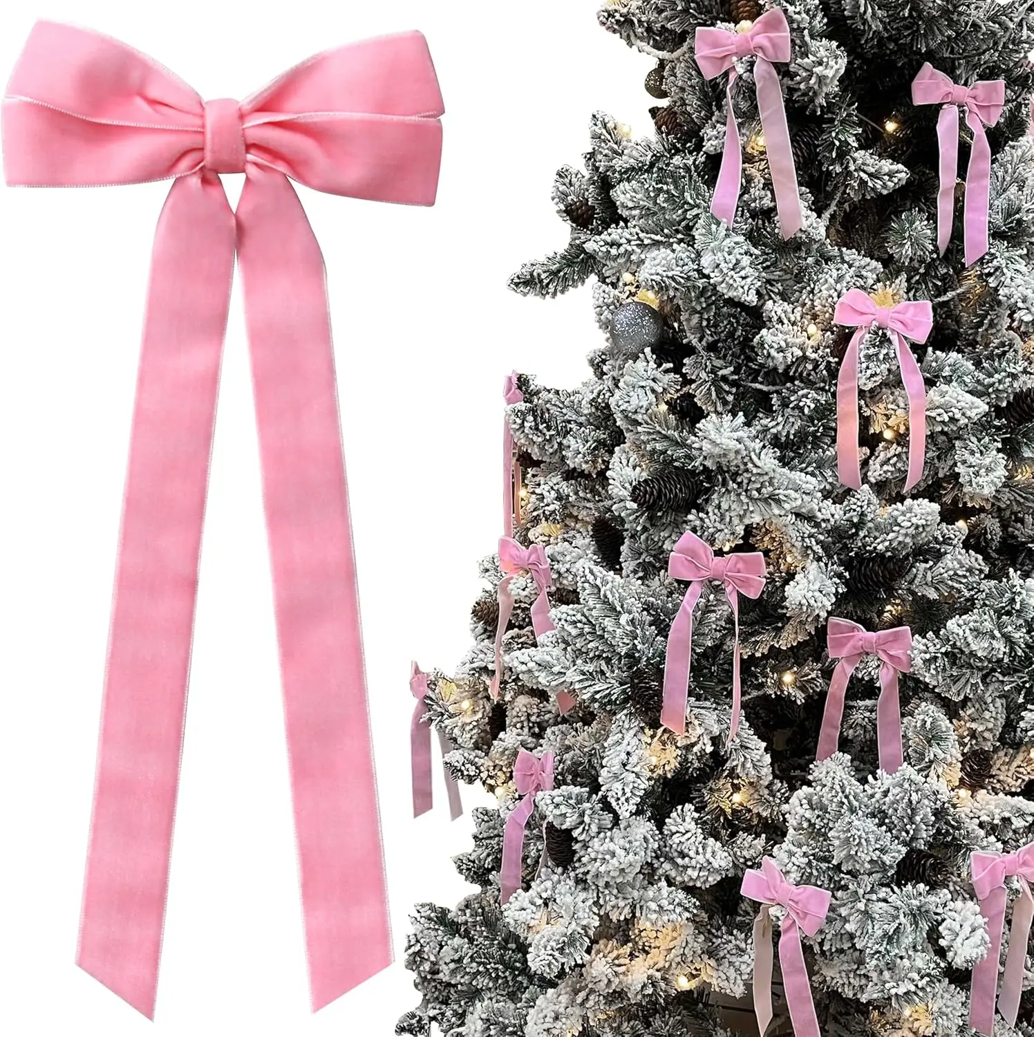 12 count Pink  Bows Christmas Tree Decorations,5in x 10in Xmas Ornaments for Tree Home  Room Birthday Party Front Door Wedding Holiday Decor