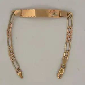 Oroconda Jewelry 14k Figaro 3 Tone 7.5" 5.2mm Bracelet with Adjustable Clasp and Flower Embellishment for Versatile Everyday Wear