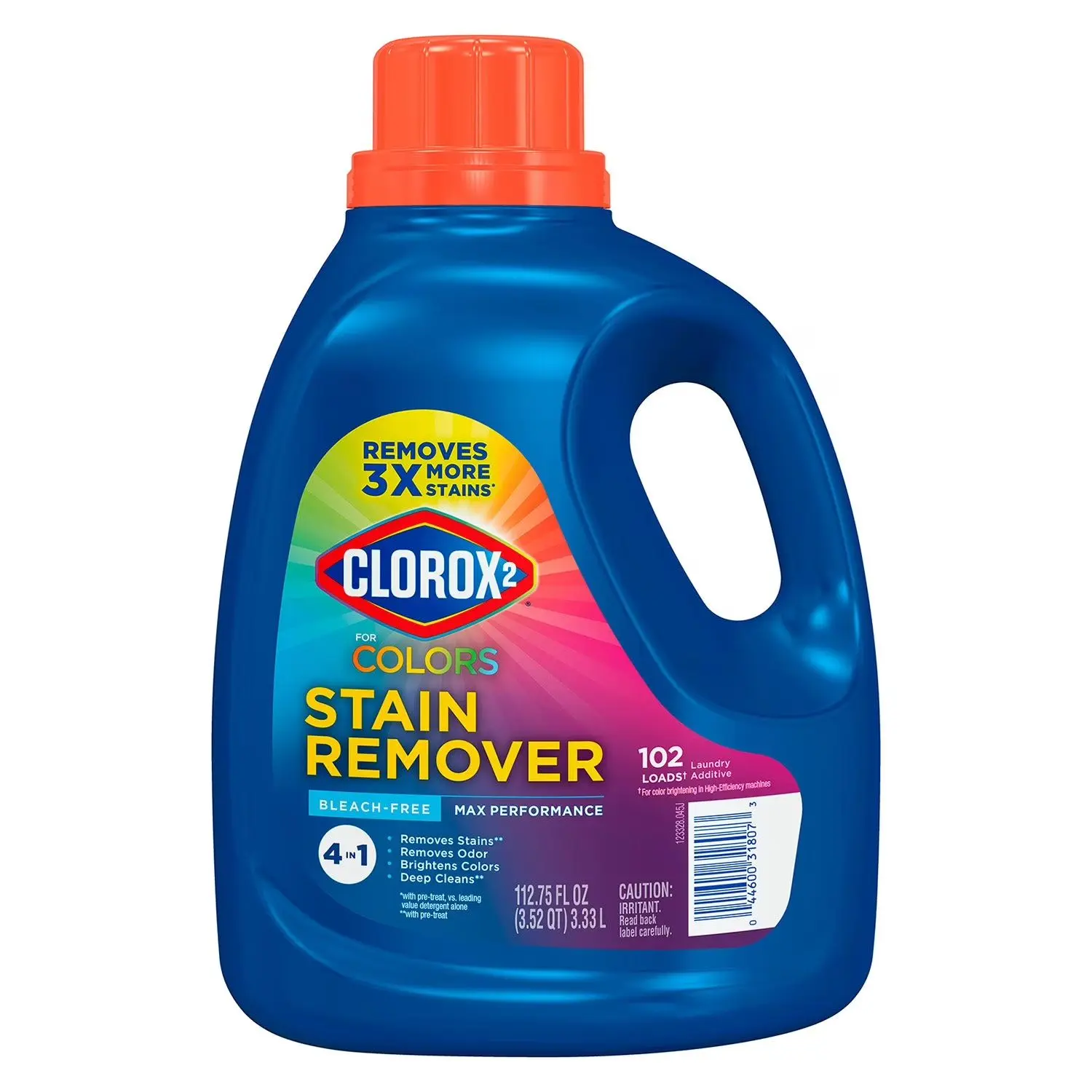 Clorox 2 Liquid Concentrate Eco-Friendly Household Cleaner for Colors - 4-in-1 Stain Remover, Brightening Detergent with Stain Removal, Scented, Safe for All Loads, Max Performance, 112.75 fl oz