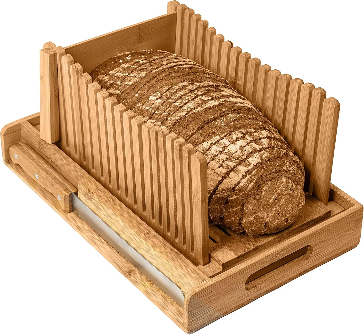 Bread Slicer with Crumb Tray  Bread  for Homemade Bread, Loaf Cakes, Bagels Slicer, 3 Slice Sizes, Adjustable, Compact, Foldable
