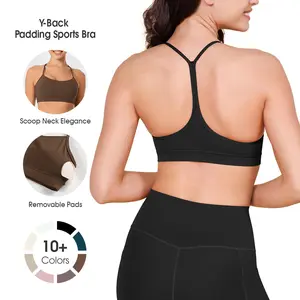 ODODOS Cloud Feeling Y Racerback Sports Bra for Women Wirefree Padded Strappy Yoga Bra Activewear Gym Clothes Workout summerwins