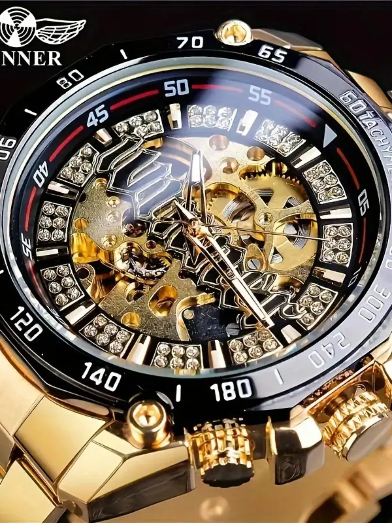 Men's Luxury Automatic Analog Mechanical Watch with Skeleton Dial, Stainless Steel Band & Crystal Accents, Perfect for Formal and Casual Wear, Mechanical Style Watches, High End Watch