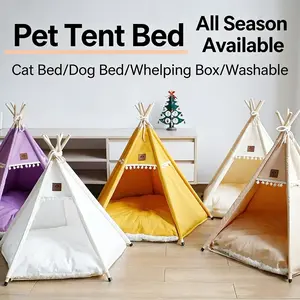 Pet Tent All-Season Cat Bed Dog Bed Winter Warm Washable Closed Enclosed Pet House, Pet Nest Detachable Pet Tent, Indoor Durable Half-Closed All Season Available