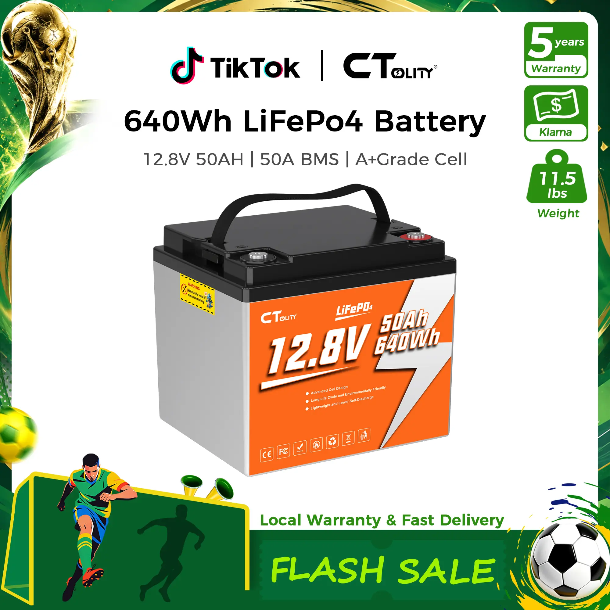 [Summerfinds]CTOLITY CT050-12 12.8V 50Ah 640Wh IP65 Portable Power Station Solar Generater LiFePO4 Battery for Camping Outdoor Phone Charge Smartphone