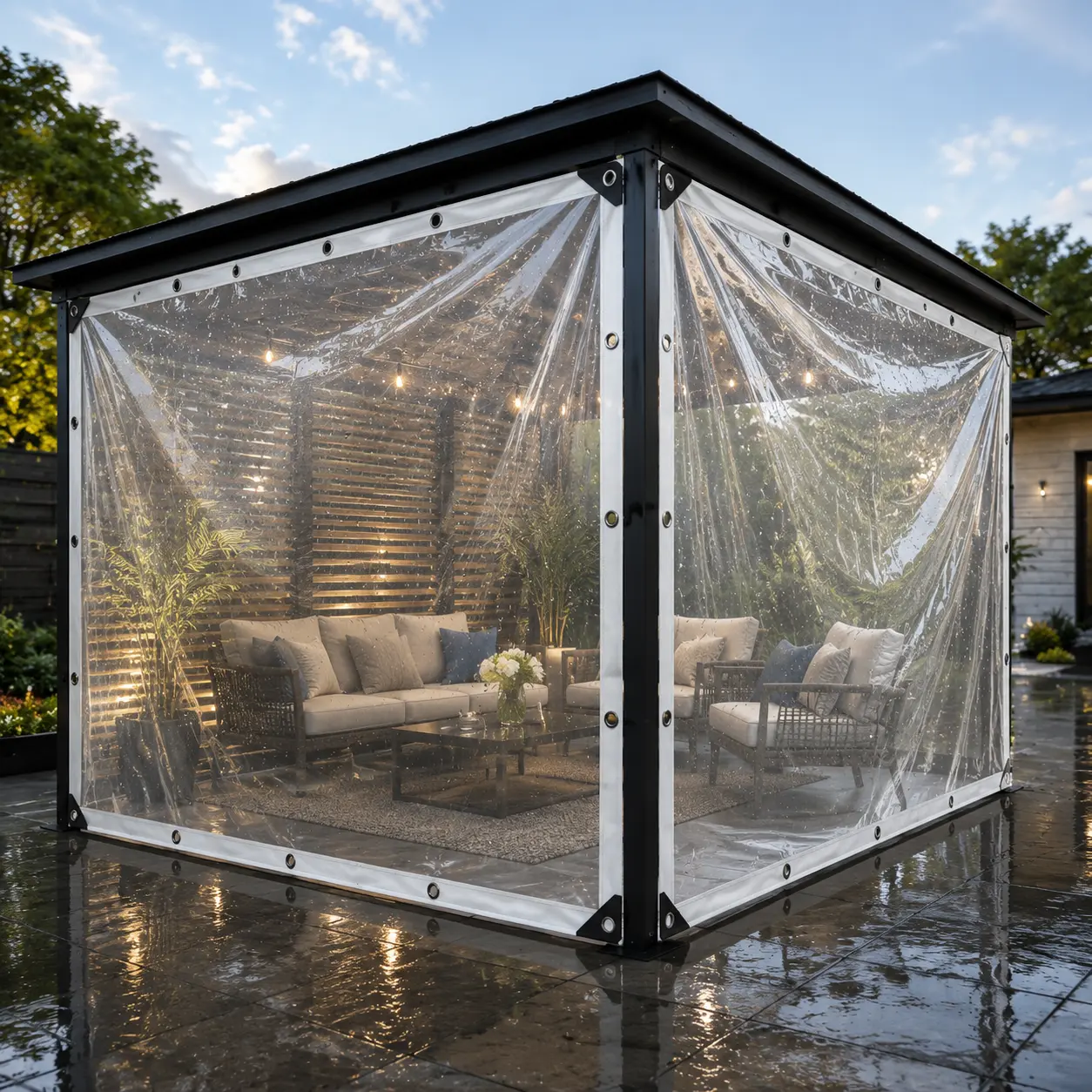 Windproof Portable Heavy-Duty Clear Vinyl Tarpaulin, 10 × 13 Ft Outdoor Transparent Waterproof Canopy with Reinforced Circular Eyelets, Protective Cover for Patio Outdoor Dining Area dustproof protection rivet reinforce lightweight
