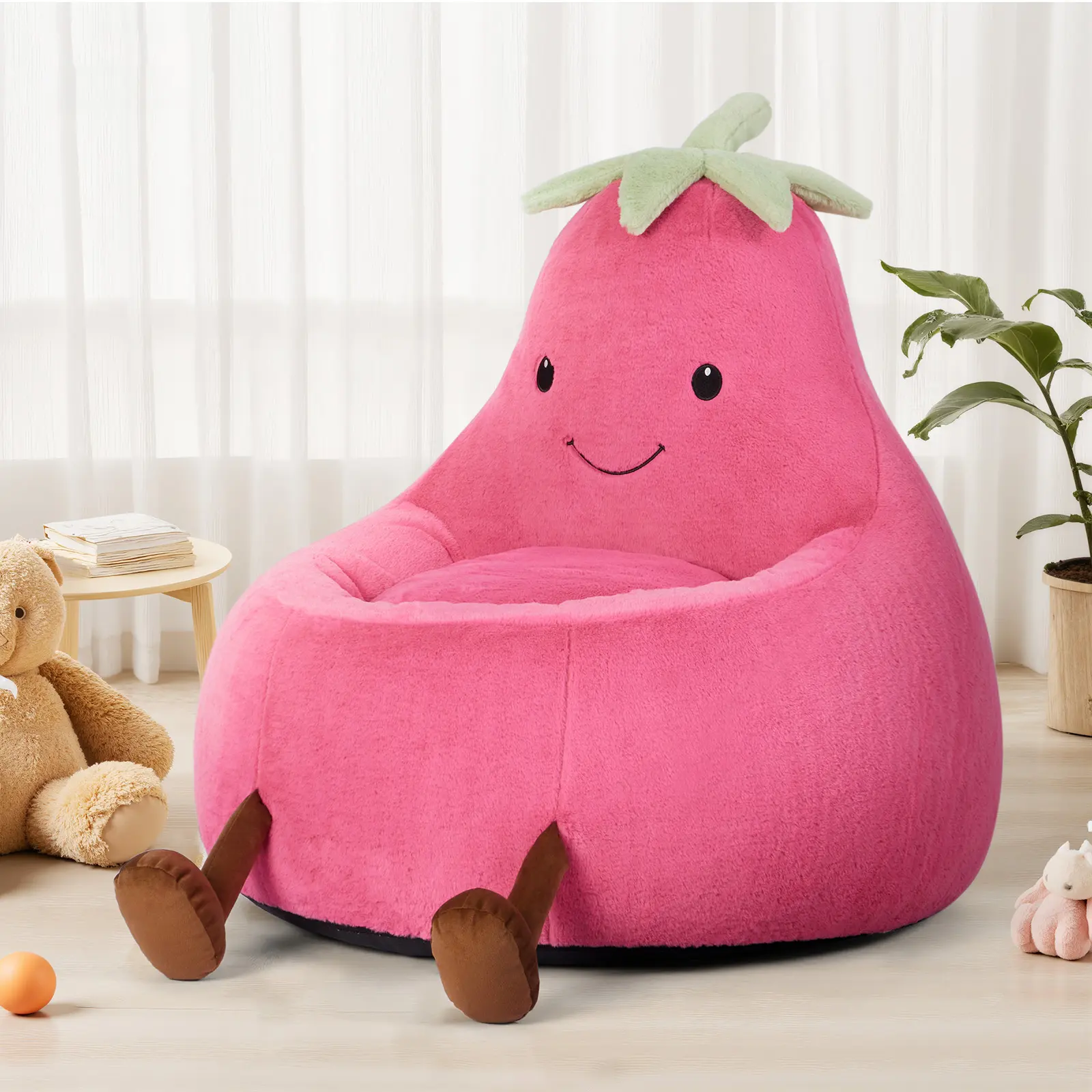Plush Soft Velvet Padded Toddler Cotton Bean Bag Chair - Sturdy Indoor Sofa with Handle Top, 24-31in Nursery Furniture, Beige-Purple Cozy Eggplant Look, Ideal for Toddler Gifts & Housewarming Presents, Memory Foam