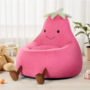 【New】24/31 Inch Bean Bag Chair Padded Toddler Bean Bag Sofa with Padded Bean Bag Chair for Boys and Girls Beige Purple Eggplant Design