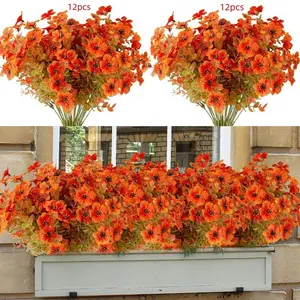Artificial Fall Flower, 4/8/12/20pcs Outdoor UV Resistant Autumn Fake Flower, Decorative Plastic Greenery Shrub Plant for Wedding Home Garden Window Balcony Office