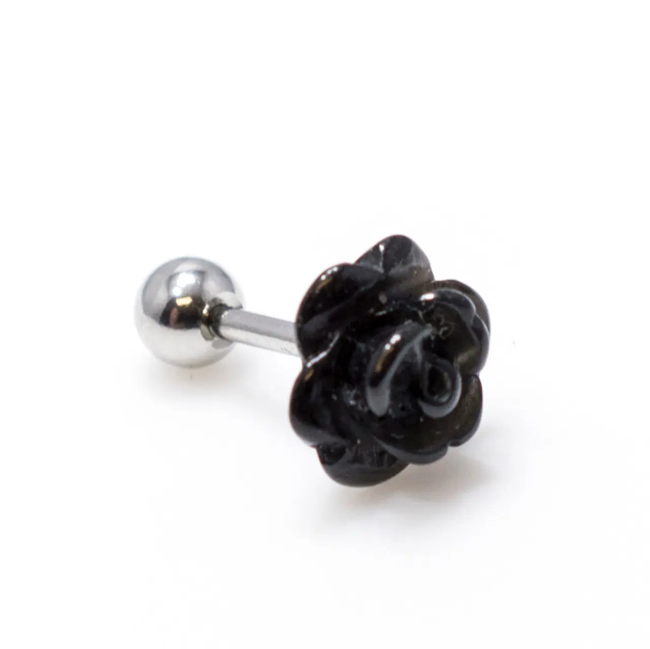 316L. surgical steel mini Barbell Black Rose Design Tragus Cartilage 16G