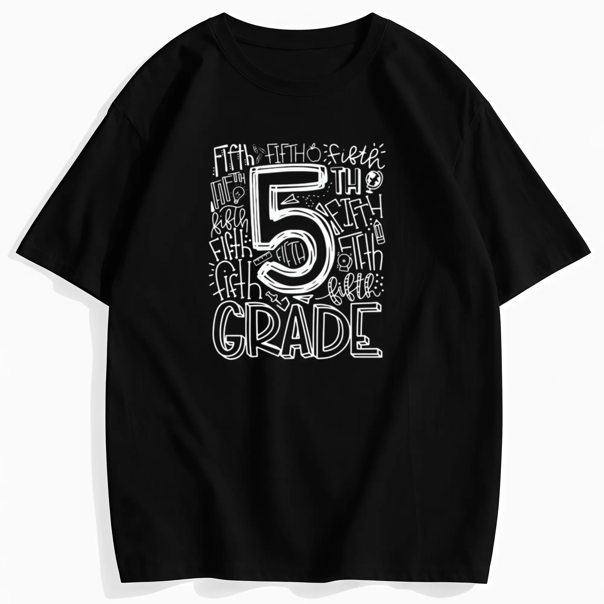 5th Grade Typography Team Fifth Grade Teacher Back to School TShirtRetro Casual Short-sleeved T-shirt with a Round Neck and Printed Pattern Suitable for Daily Commuting and Outdoor Activities Machine Washable