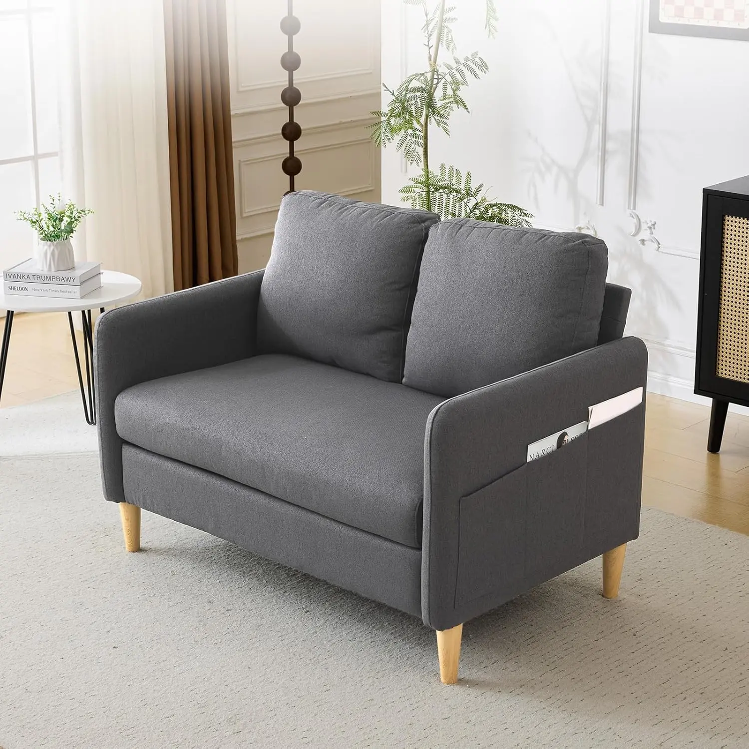 VINGLI 47" Plush Mid-Century Modern Loveseat Sofa, Nylon Cloth Comfy Couch with 48.8x30.3" Size, Easy Setup for Small Spaces - Living Room, Bedroom