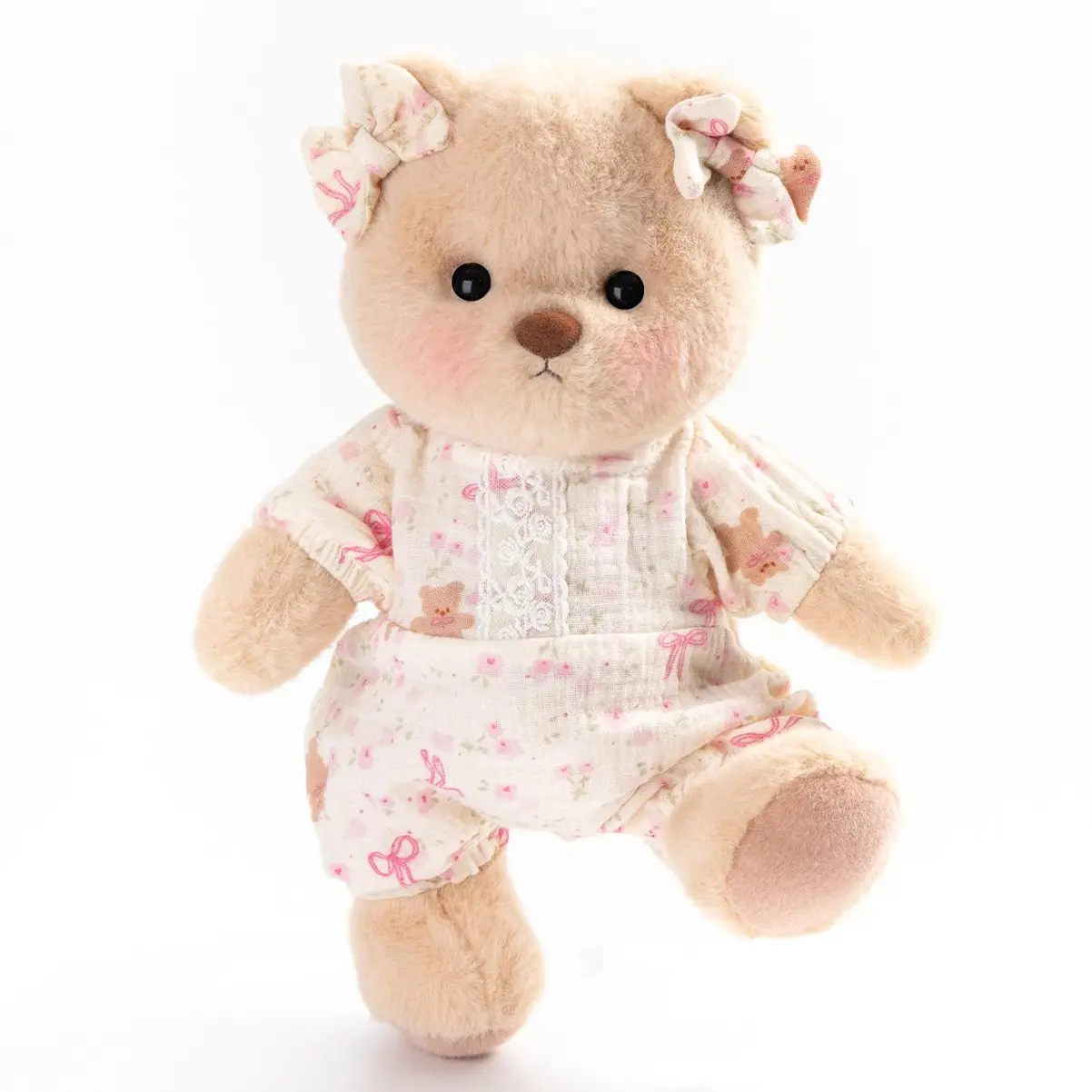 Getahug Pink Floral Lace Romper Jointed Teddy Bear, Handmade Polyester Childhood Stuffed Animal, Unisex Soft Cuddly Gift for Ages 6+