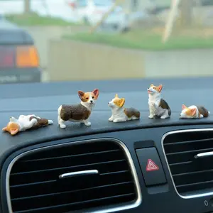 BougeRV  2026 Mini Corgi Car Dashboard Figurines Set of 5 Resin Multi-Pose Puppy Ornaments, Cute Cartoon-Style Corgi Car Companions, Playful & Charming Vehicle Interior Decorations for Dashboard, Console & Auto Accessories