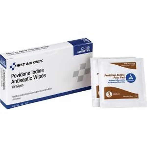 Avery FAO12015 First Aid Only Povidone Iodine Antiseptic Cleaning Wipes, White Individual Packs, High-Quality Material for Minor Cuts Home Care Supplies, Antiseptic Wipe