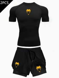 Men's Quick-Dry Moisture-Wicking Compression Shirt, High Stretch Breathable Fabric, Geometric Pattern, Suitable for Fitness Running Cycling Swimming Yoga