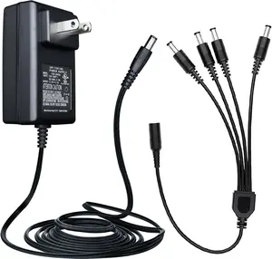Power Adapter AC 100-240V to DC 12V 2A (2000mA) & 4-Way Power Splitter  for CCTV  Camera/DVR/NVR/LED Strip Lights, UL/FCC/CE Certificated