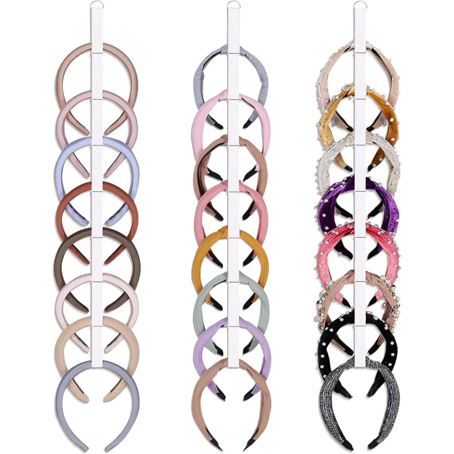 3 count Headband Holder Organizer for Girl,Hanging Hairband Storage for Women,White Hair Hoop Display Hair Accessories Organizer Bedroom College Dorm Decor