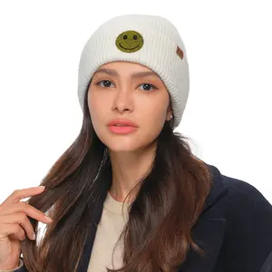 C.C Sparkling smiley face Rhinestone Beanie Unisex - A Playful and Stylish Unisex Headwear Essential casual knit hat unisex beanie