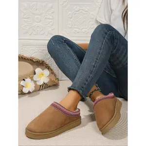 Women's Solid Color Plush Lining Slippers, 2024 New Style Casual Soft Comfortable Home Slippers, Bedroom Slippers, Warm Slippers for Indoor & Outdoor Use for Fall & Winter