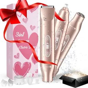 3 in 1 Women's Bikini Trimmer - IPX7 Waterproof Wet & Dry Razor for Shower & Travelling, Double Heads Painless Trimming for Pubic, Facial, Armpit & Nose Hair, Halloween Gift Christmas Gift New Year's Gift