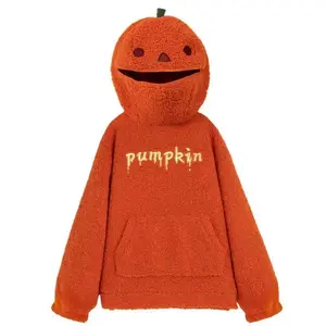 Trend Her Wardrobe Women's Halloween Pumpkin Shaped Hoodie Autumn Round Neck Fleece Soft Lightweight Tunic Casual Micro-Stretch Garment Care Style Tunic Essential Hoodies Winter Outfits Sweatshirts