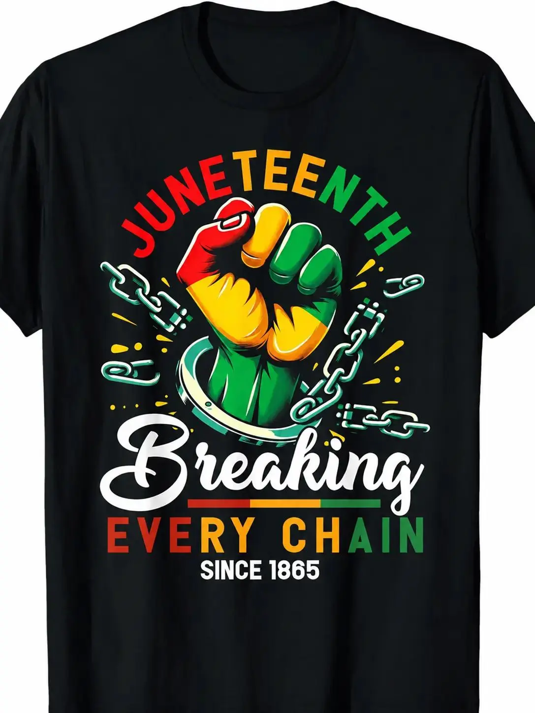Men's 180g Juneteenth All Over Print T-Shirt 1865 "break Chains" Design, Bright Green & Fist Symbols, African American Freedom Tee, Medium-Stretch Shiny Fabric, Buzzer Beater Tee, Size S, frisco Tshirt