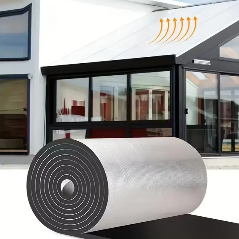 10mm Thick Self-Adhesive High-Density Fireproof Sound-Insulating Rubber Foam with Aluminum Foil, Ideal for Reducing Noise and Insulation in Roofs, Bedrooms, Cars, Commercial Vehicles & Garage Floor Covering, Heavy Duty Material, Garage Flooring