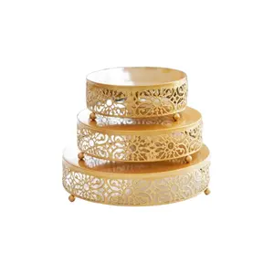 Deluxe 3-Piece Gold Cake Rack-Elegant Wedding and Party Dessert Display Tower| Gorgeous European afternoon tea platter| Elevate your celebrations Adjustable Removable Tray Collapsible Rolling Stand