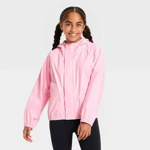 Girls' Hooded Rain Coat - All In Motion Pink XL