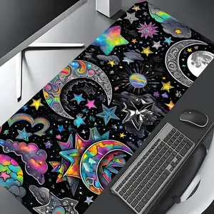 Gothic Moon & Starry Sky Pattern Mouse Pad, Large Gameing Mouse Pad, Aesthetic Desktop Decoration Protective Pad, Rubber Pad, Non-slip Lock Edge Work Pad, Desk Accessories
