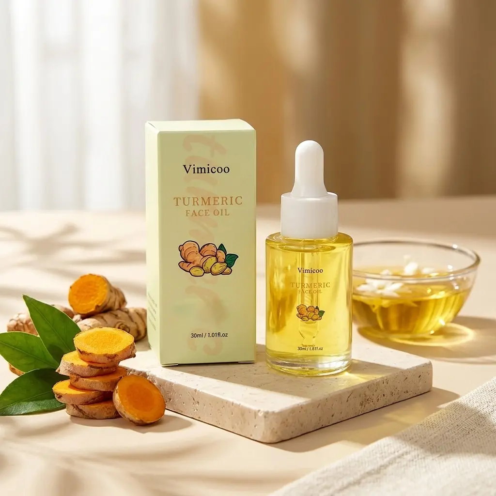 Vimicoo Turmeric Face Oil, 30ml Natural Turmeric Facial Oil with Jojoba & Macadamia Seed Oil, Brightening Dark Spots, Hydrating Skin Repair Serum Oil for Dry Dull Sensitive Skin, Moisturizing Face Care Oil