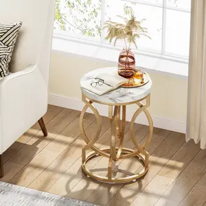 LITTLE TREE Modern Round End Table with Thickened Top, 20" Side Table with Unique O-Shaped Base, Midcentury Accent Table Nightstand for Living Room Bedroom