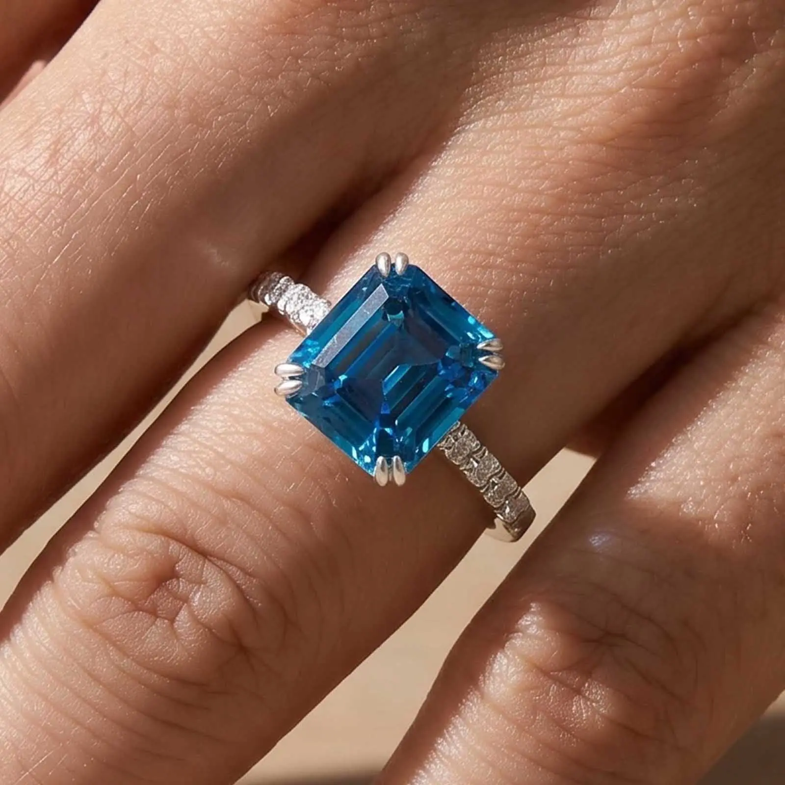 Maxine CZ 4.5ct Asscher Cut Blue Stone Engagement Ring,5A Cubic Zirconia Women's Ring Jewelry,Promise Ring for Daily,Travel,Proposal,Wedding,Birthday,Anniversary, Cubic Zirconia Rings