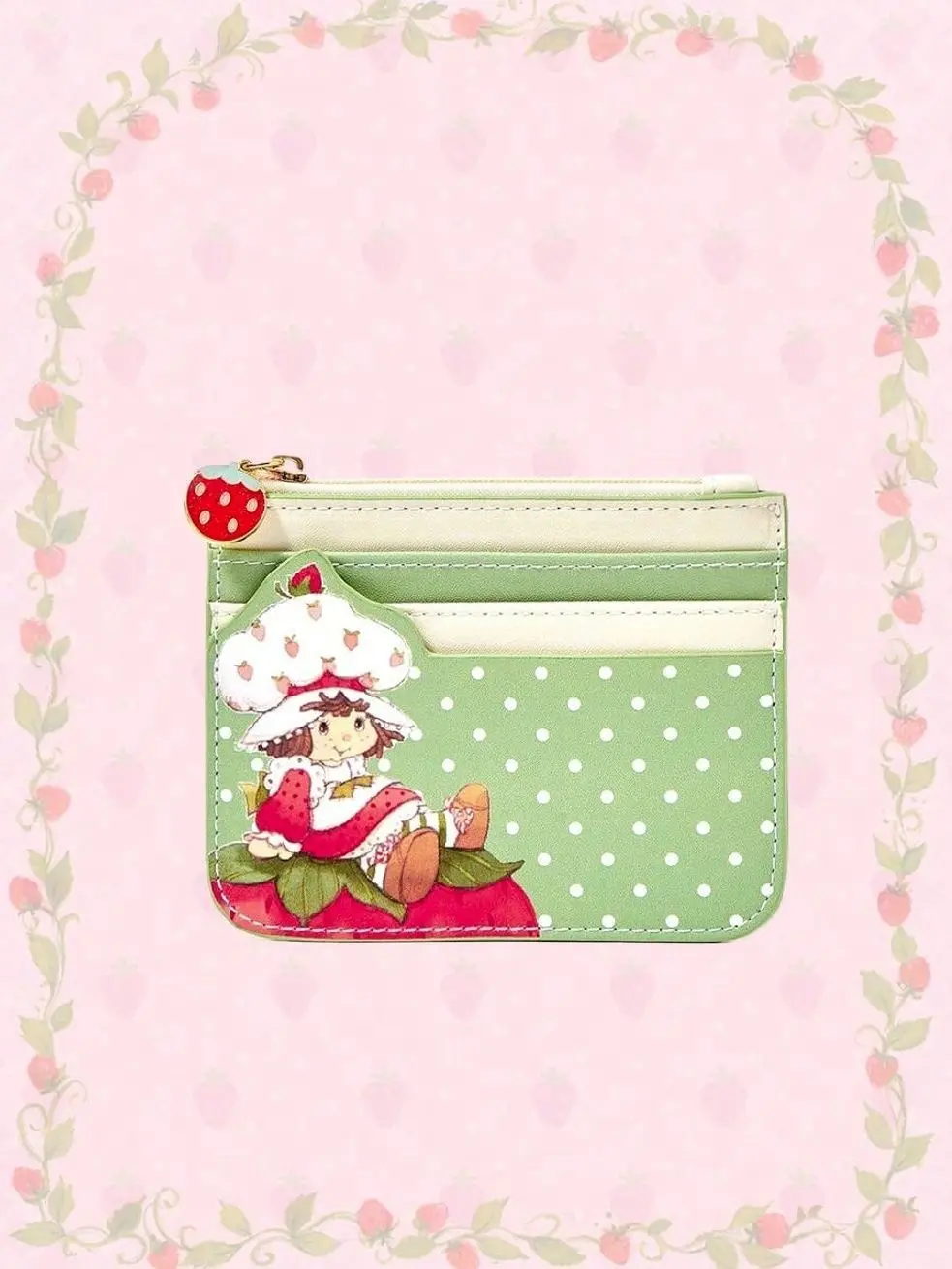 Strawberry Bus Card Holder Wallet, Cute Zipper Keychain Coin Purse, Compact ID & Transit Card Organizer for Women, Girls, Travel, Shopping, School & Daily Use