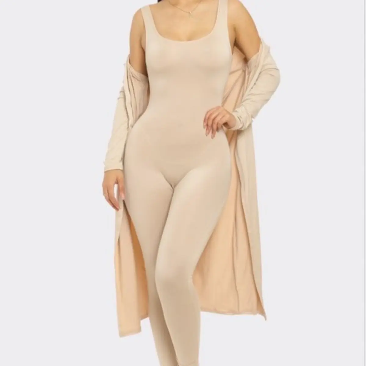 2PC Cardigan Set with Muscle Tank Jumpsuit