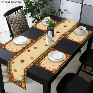 1 piece/4 piece/5 piece set/7 piece set, seasonal table flag and placemat set with autumn Thanksgiving harvest pattern, kitchen and dining table decoration, holiday celebration supplies, indoor and outdoor use