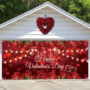 Valentine's Day Garage Door Banner Cover, 157x70.9 Inch Rose Truck Design, Perfect for Indoor & Outdoor Decorations, Party Decorations Banners