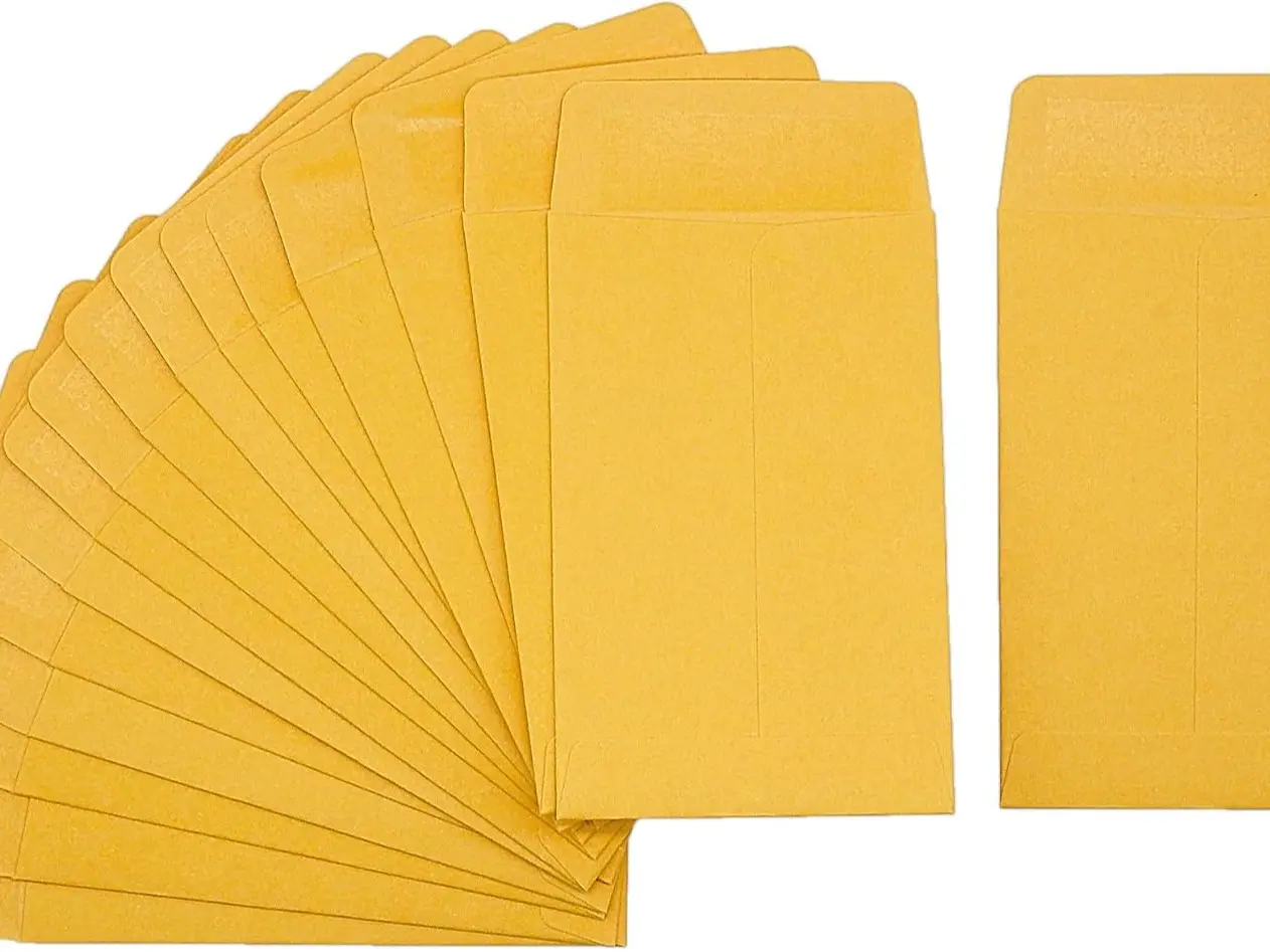 120 Pcs Small Coin Envelopes 2.25" x 3.5" with Gummed Flap, Yellow Kraft Mini Envelopes for Storing Keys, Stamps, Seeds, Tips and Small Items (120)